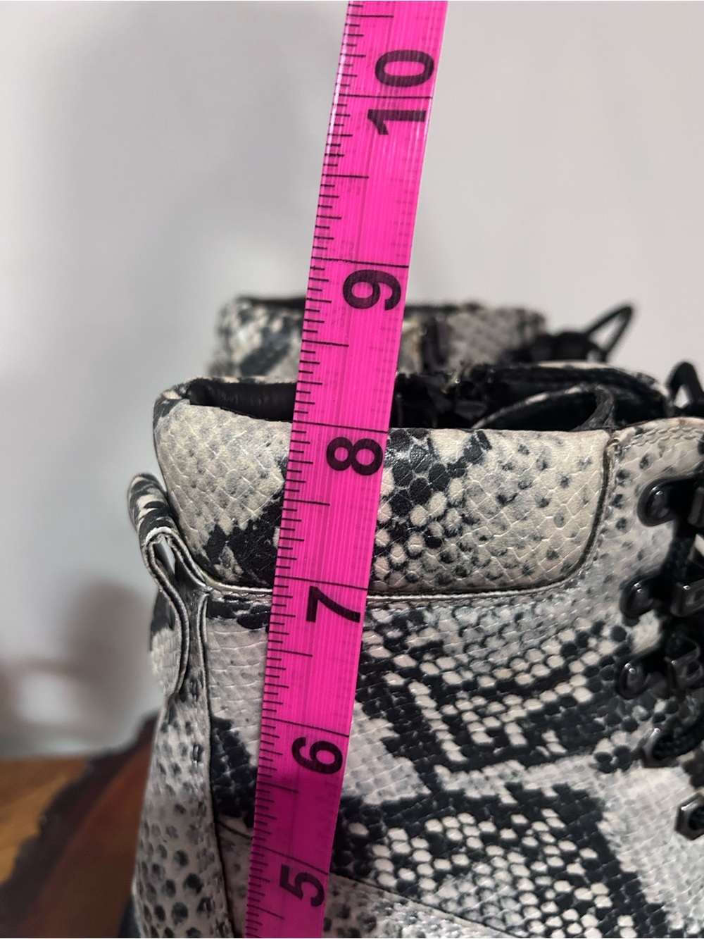 Madden Girl Black and White Snake-Print Combat Boots - Picture 13 of 14